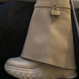 Givenchy Beige Shark Lock Biker ankle boots